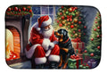 Rottweiler and Santa Claus Dish Drying Mat Absorbent Dish Drying Mat Pad for Kitchen Counter Dish Drainer Mat for Countertop, 14 x 21", Multicolor