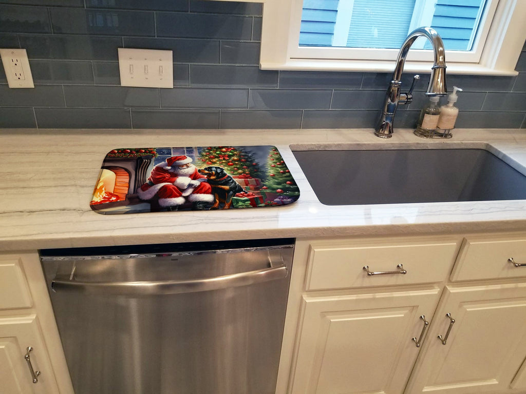 Rottweiler and Santa Claus Dish Drying Mat Absorbent Dish Drying Mat Pad for Kitchen Counter Dish Drainer Mat for Countertop, 14 x 21", Multicolor