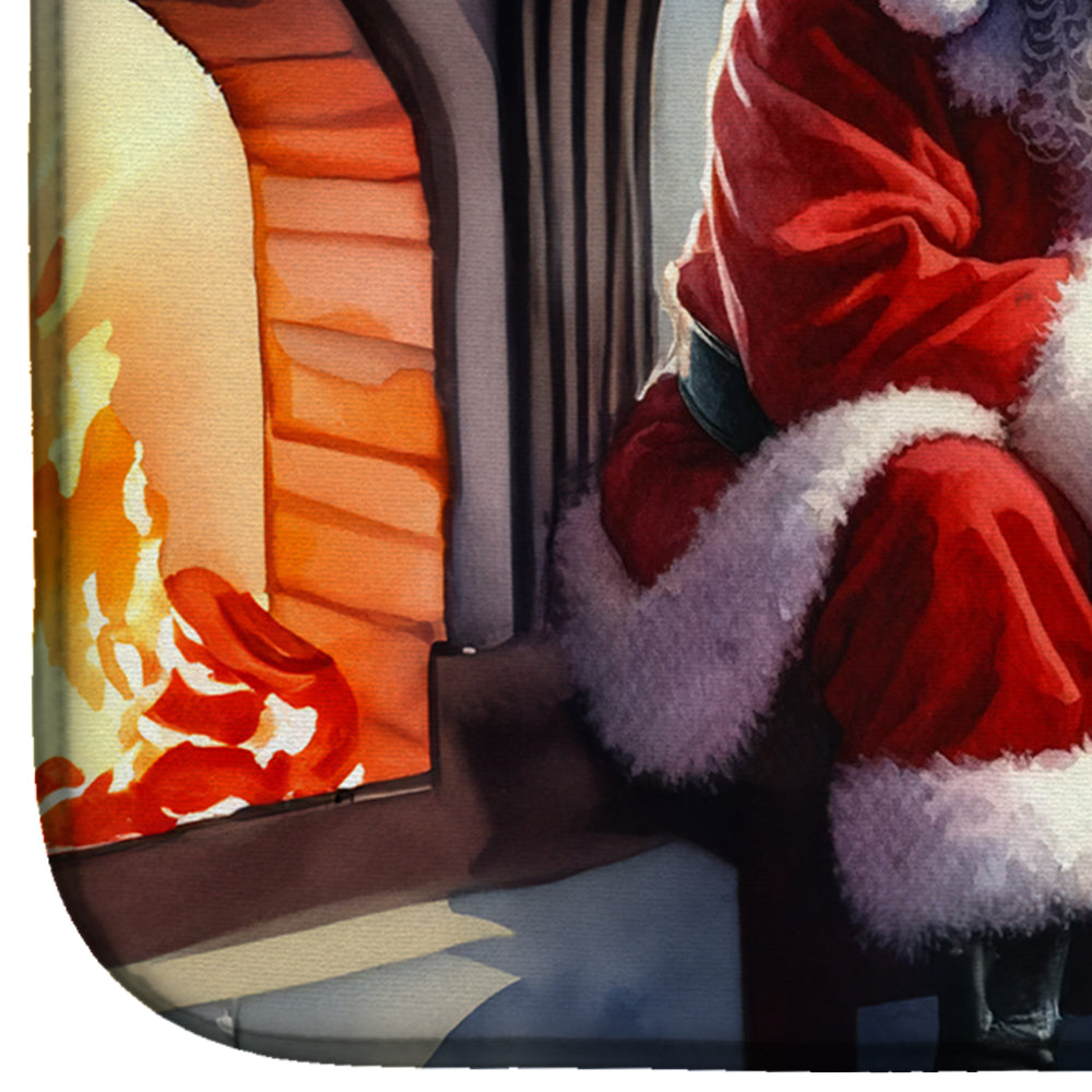 Rottweiler and Santa Claus Dish Drying Mat Absorbent Dish Drying Mat Pad for Kitchen Counter Dish Drainer Mat for Countertop, 14 x 21", Multicolor