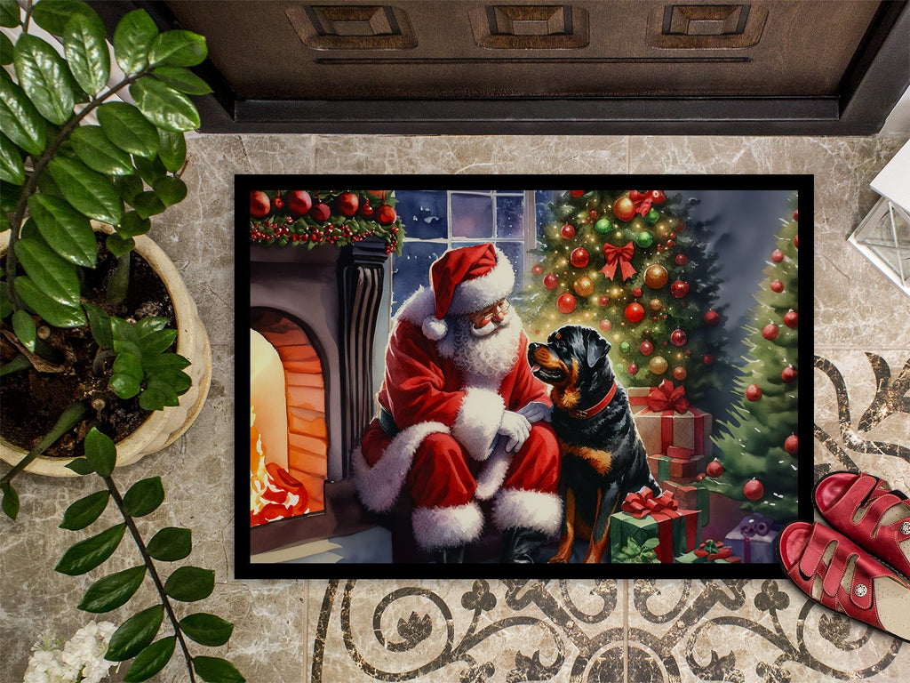 Rottweiler and Santa Claus Doormat Indoor Outdoor 24H X 36W Front Door Mat Rugs for Entryway, Non Slip Washable Low Pile,