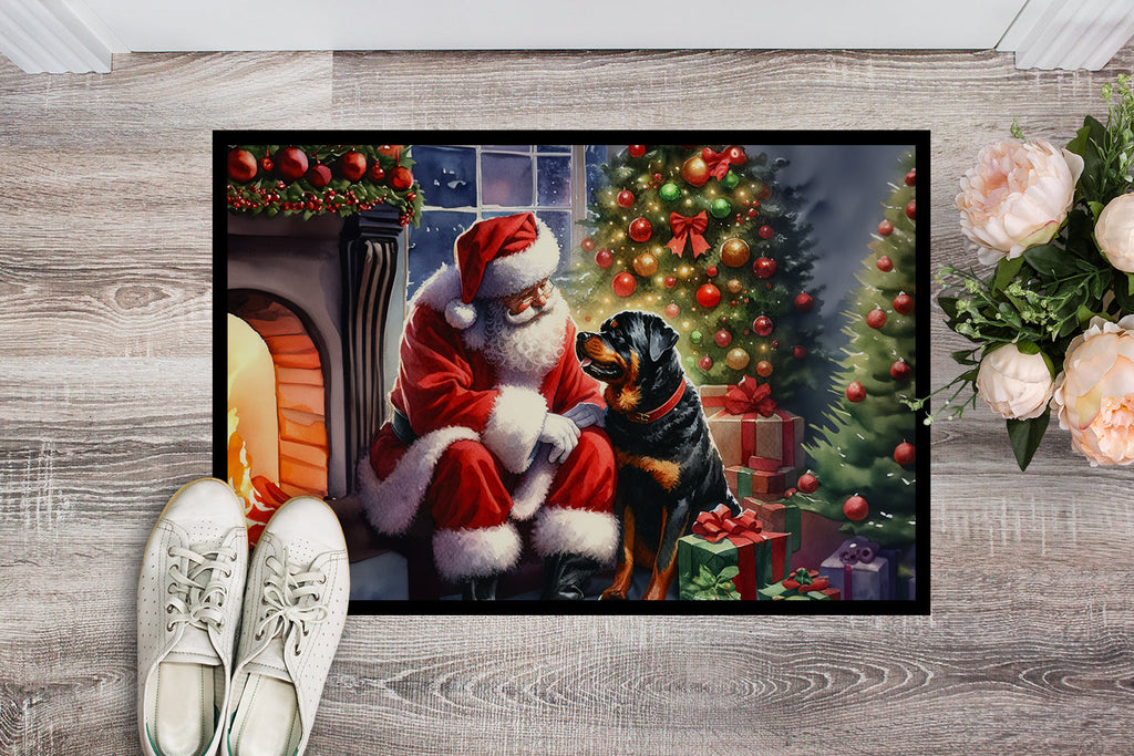 Rottweiler and Santa Claus Doormat Indoor Outdoor 18H X 27W Front Door Mat Rugs for Entryway, Non Slip Washable