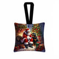 Rottweiler and Santa Claus Hanging Square Fabric Ornament 3.5 × 3.5 Decorative Door-Knob & Tree Hanger, Soft Fabric