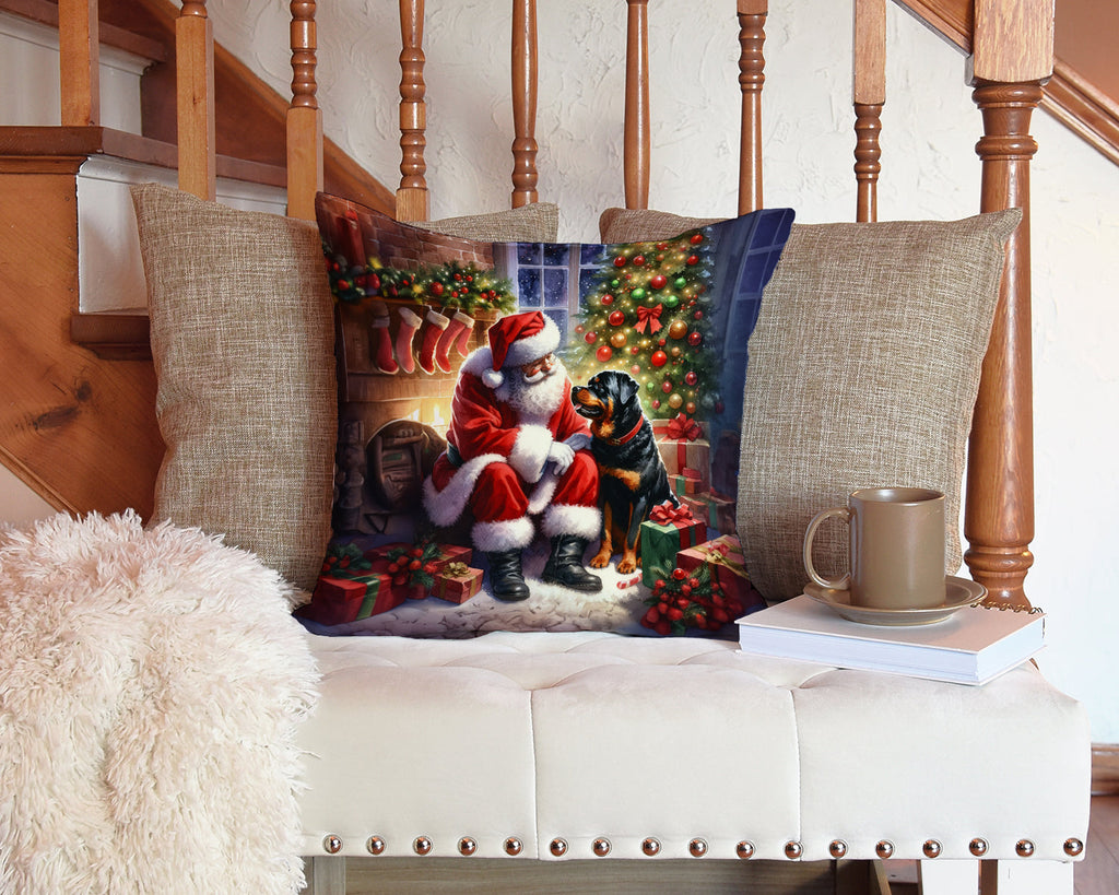 Rottweiler and Santa Claus Decorative Throw Pillow 14x14 Indoor Outdoor Accent Cushion, Fabric Cover with Insert for Sofa, Bed, Porch & Living Room
