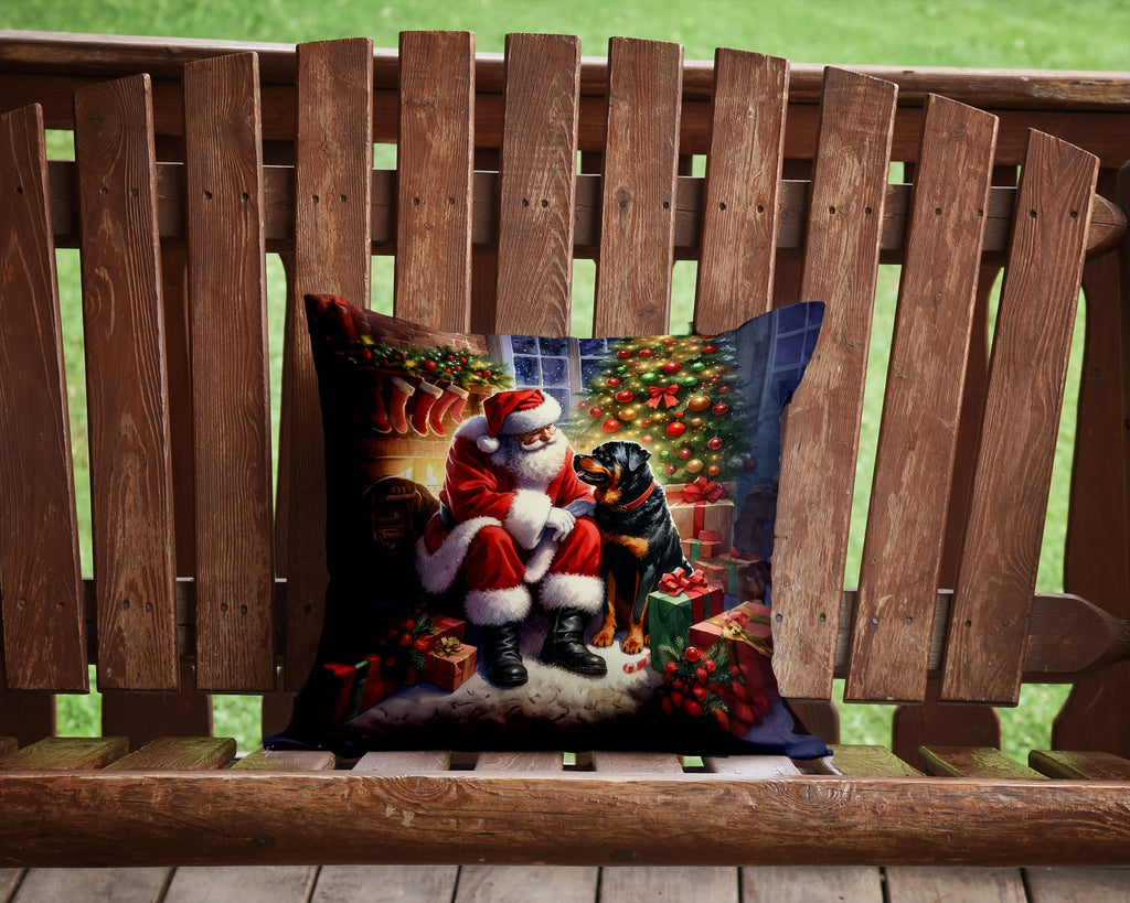 Rottweiler and Santa Claus Decorative Throw Pillow 14x14 Indoor Outdoor Accent Cushion, Fabric Cover with Insert for Sofa, Bed, Porch & Living Room