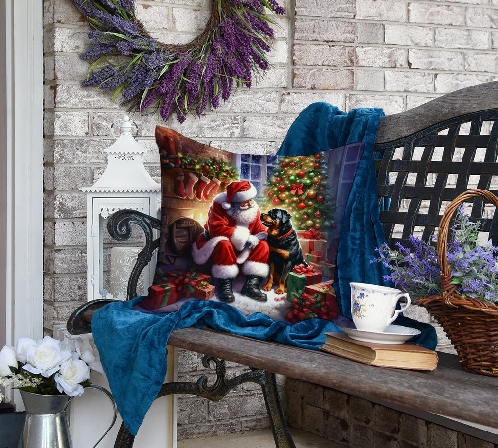 Rottweiler and Santa Claus Decorative Throw Pillow 18x18 Indoor Outdoor Accent Cushion, Fabric Cover with Insert for Sofa, Bed, Porch & Living Room