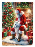 Samoyed and Santa Claus House Flag 28x40 Porch Sleeve Pole Decorative Outside Yard Banner Artwork Wall Hanging, Polyester