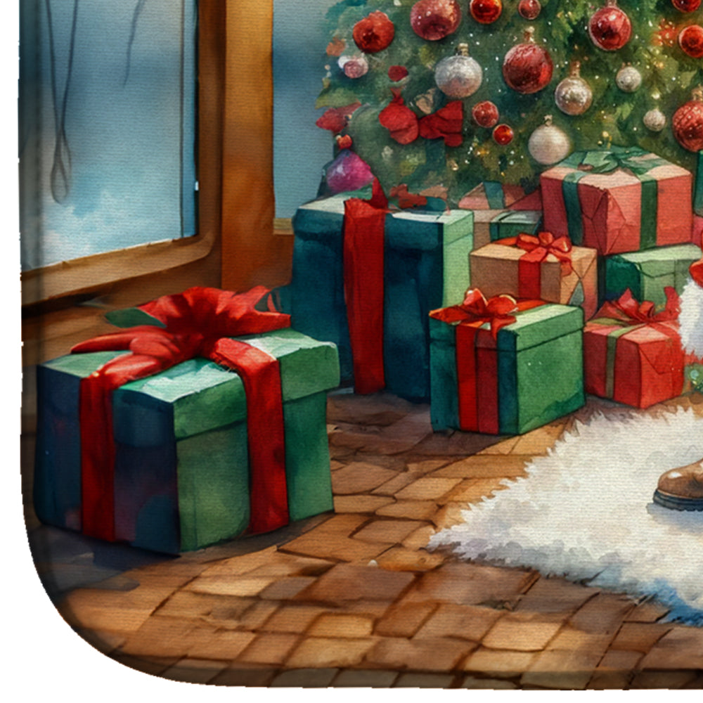 Samoyed and Santa Claus Dish Drying Mat Absorbent Dish Drying Mat Pad for Kitchen Counter Dish Drainer Mat for Countertop, 14 x 21", Multicolor