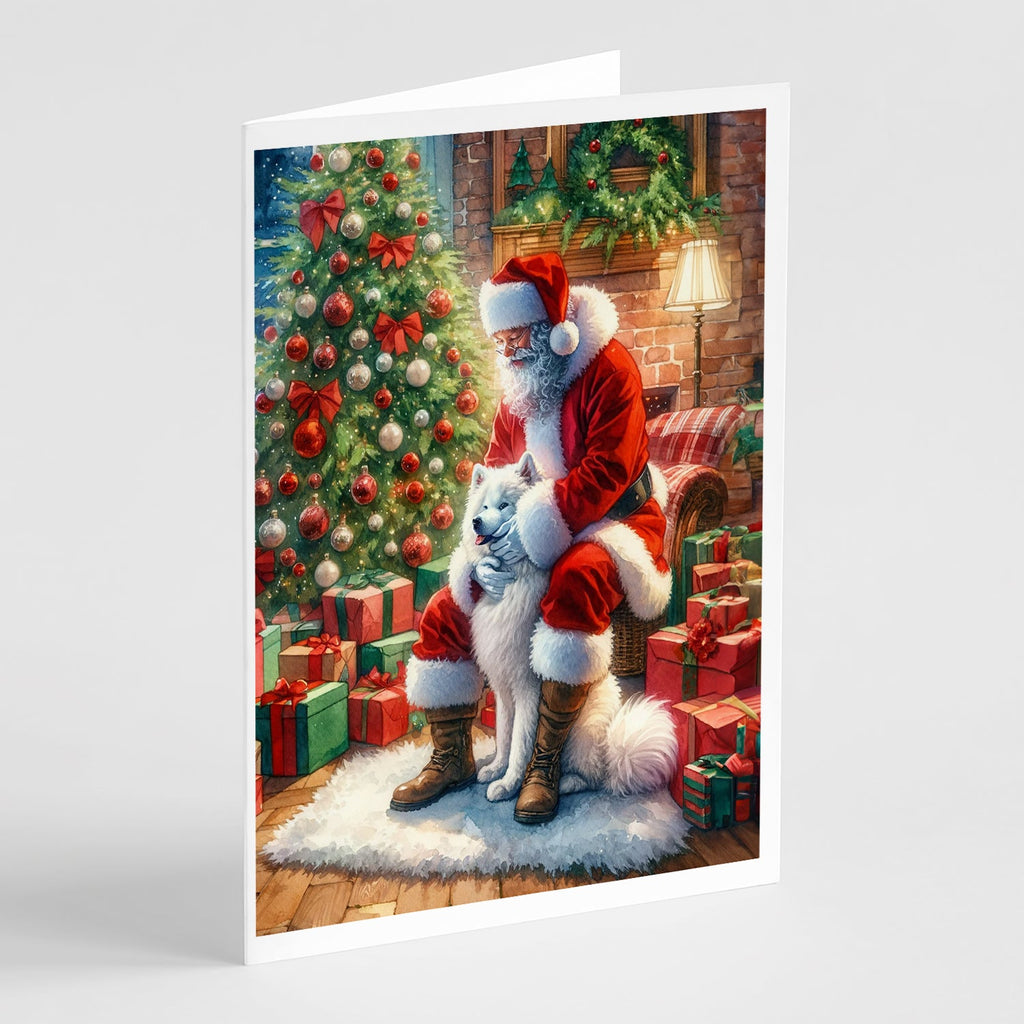 Samoyed and Santa Claus Greeting Cards Pack of 8 Blank Cards with Envelopes Whimsical A7 Size 5x7