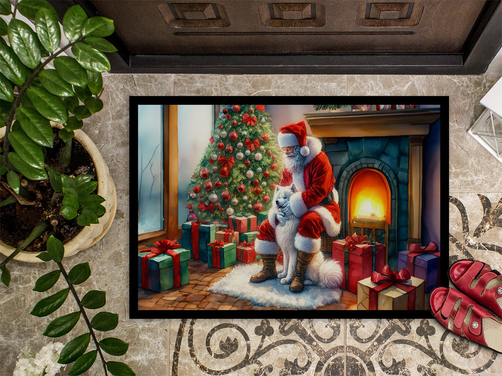 Samoyed and Santa Claus Doormat Indoor Outdoor 18H X 27W Front Door Mat Rugs for Entryway, Non Slip Washable