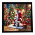 Samoyed and Santa Claus Framed Metal Print Bathroom, Kitchen, Office, Home Decor Wall Art Ready to Hang, Square, 8X8