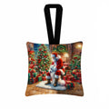 Samoyed and Santa Claus Hanging Square Fabric Ornament 3.5 × 3.5 Decorative Door-Knob & Tree Hanger, Soft Fabric