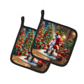 Samoyed and Santa Claus Pot Holder Set of 2 Heat Resistant Quilted Hot Pads 7.5 x 7.5 Inch, Insulated Kitchen Trivets for Cooking & Baking
