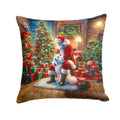 Samoyed and Santa Claus Decorative Throw Pillow 14x14 Indoor Outdoor Accent Cushion, Fabric Cover with Insert for Sofa, Bed, Porch & Living Room