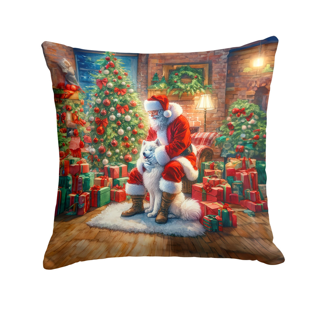 Samoyed and Santa Claus Decorative Throw Pillow 18x18 Indoor Outdoor Accent Cushion, Fabric Cover with Insert for Sofa, Bed, Porch & Living Room
