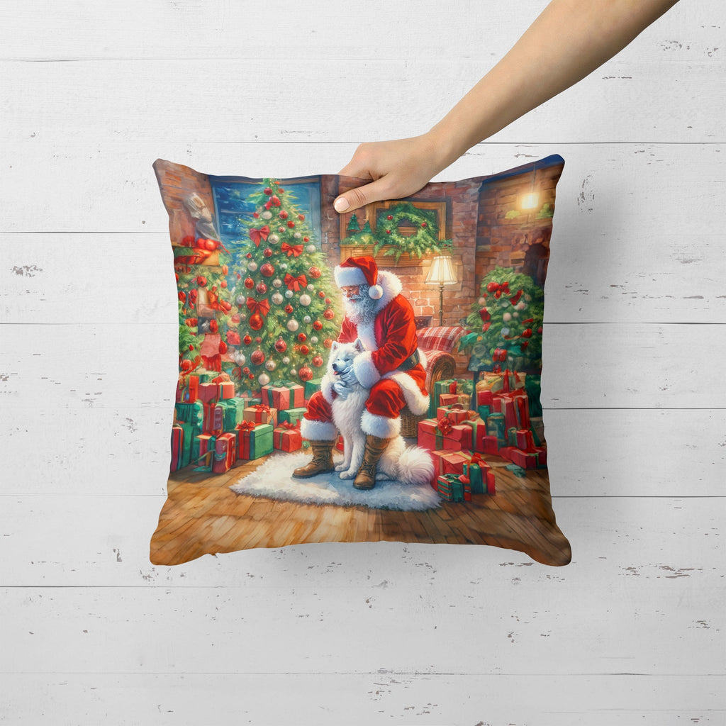 Samoyed and Santa Claus Decorative Throw Pillow 18x18 Indoor Outdoor Accent Cushion, Fabric Cover with Insert for Sofa, Bed, Porch & Living Room