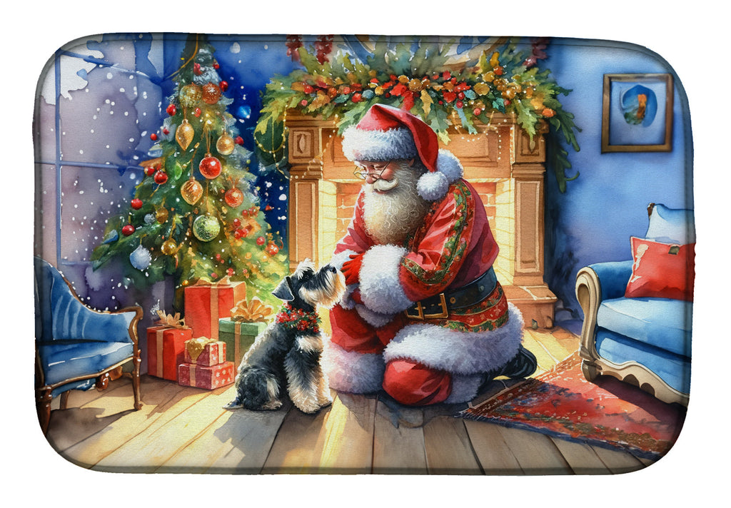 Schnauzer and Santa Claus Dish Drying Mat Absorbent Dish Drying Mat Pad for Kitchen Counter Dish Drainer Mat for Countertop, 14 x 21", Multicolor