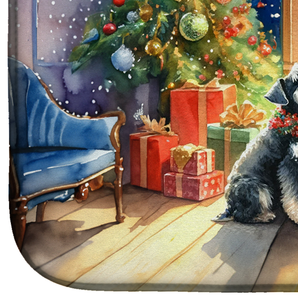 Schnauzer and Santa Claus Dish Drying Mat Absorbent Dish Drying Mat Pad for Kitchen Counter Dish Drainer Mat for Countertop, 14 x 21", Multicolor