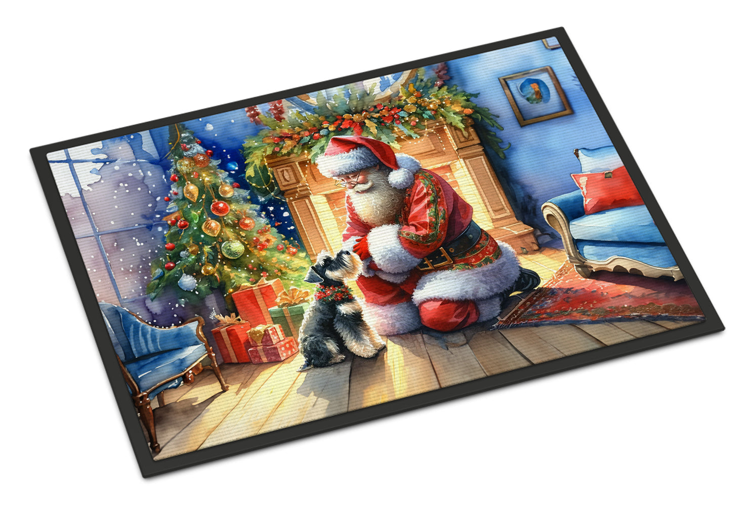 Schnauzer and Santa Claus Doormat Indoor Outdoor 18H X 27W Front Door Mat Rugs for Entryway, Non Slip Washable