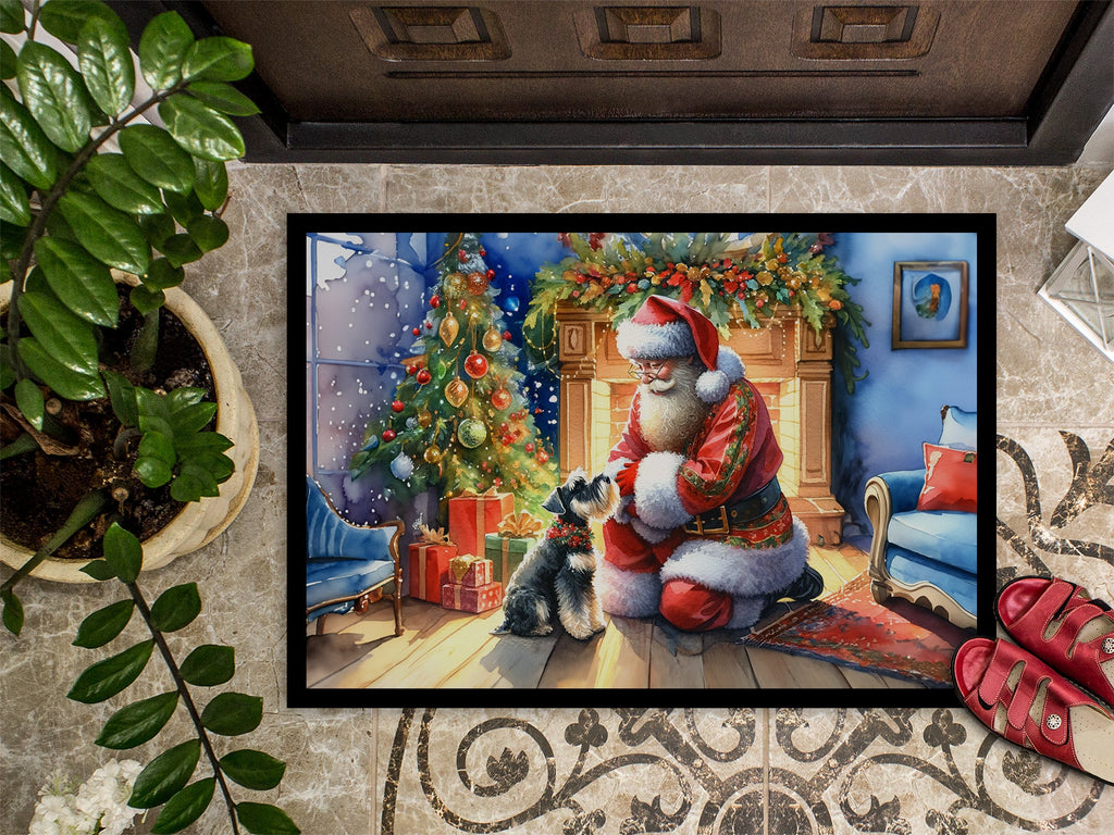 Schnauzer and Santa Claus Doormat Indoor Outdoor 18H X 27W Front Door Mat Rugs for Entryway, Non Slip Washable