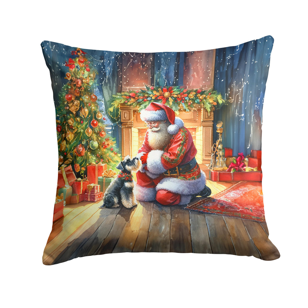 Schnauzer and Santa Claus Decorative Throw Pillow 14x14 Indoor Outdoor Accent Cushion, Fabric Cover with Insert for Sofa, Bed, Porch & Living Room