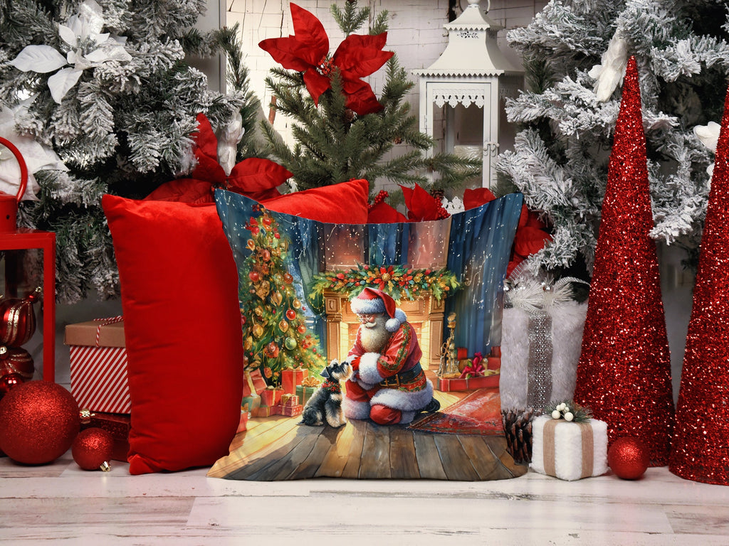Schnauzer and Santa Claus Decorative Throw Pillow 14x14 Indoor Outdoor Accent Cushion, Fabric Cover with Insert for Sofa, Bed, Porch & Living Room