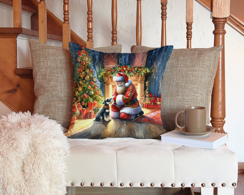 Schnauzer and Santa Claus Decorative Throw Pillow 14x14 Indoor Outdoor Accent Cushion, Fabric Cover with Insert for Sofa, Bed, Porch & Living Room