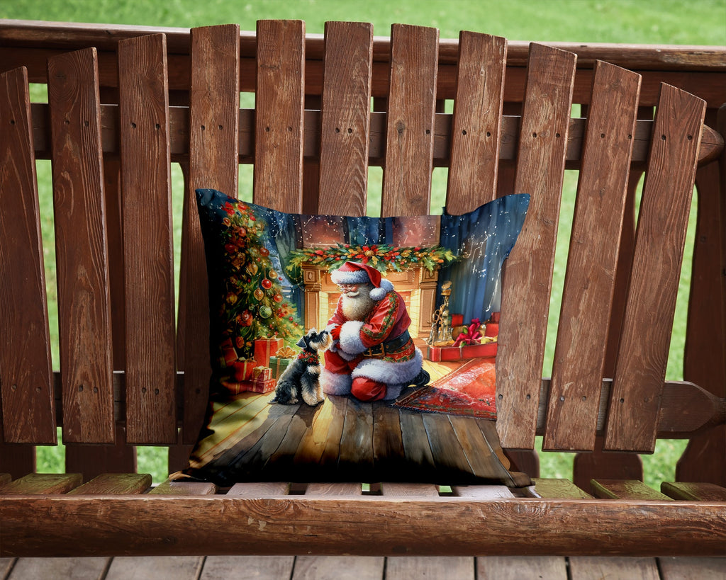 Schnauzer and Santa Claus Decorative Throw Pillow 14x14 Indoor Outdoor Accent Cushion, Fabric Cover with Insert for Sofa, Bed, Porch & Living Room