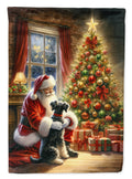 Schnauzer and Santa Claus House Flag 28x40 Porch Sleeve Pole Decorative Outside Yard Banner Artwork Wall Hanging, Polyester