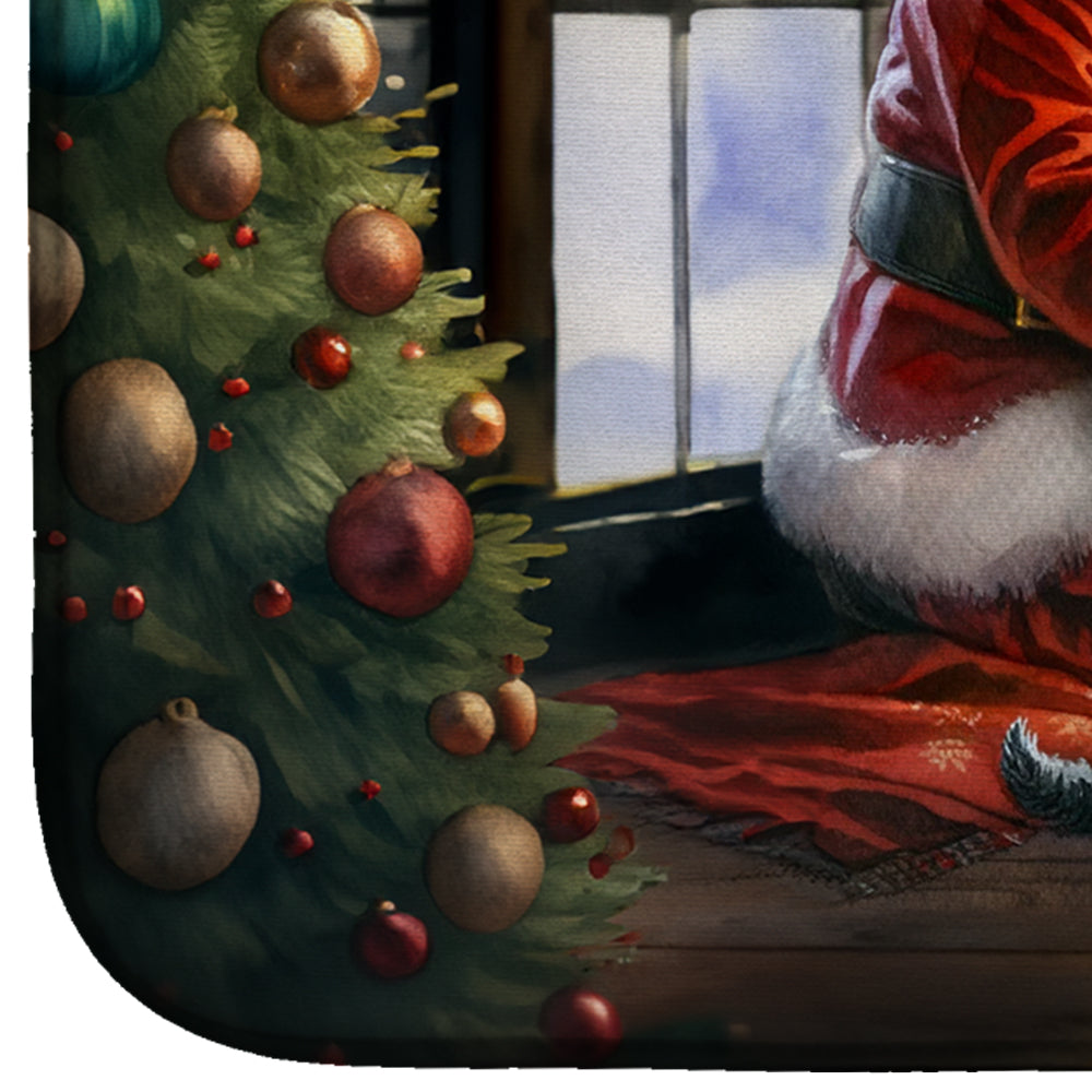Schnauzer and Santa Claus Dish Drying Mat Absorbent Dish Drying Mat Pad for Kitchen Counter Dish Drainer Mat for Countertop, 14 x 21", Multicolor