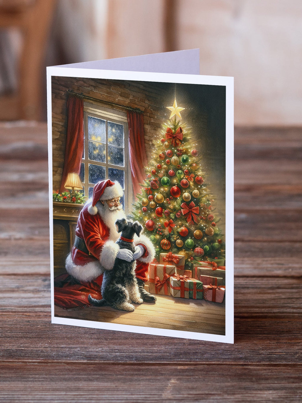 Schnauzer and Santa Claus Greeting Cards Pack of 8 Blank Cards with Envelopes Whimsical A7 Size 5x7