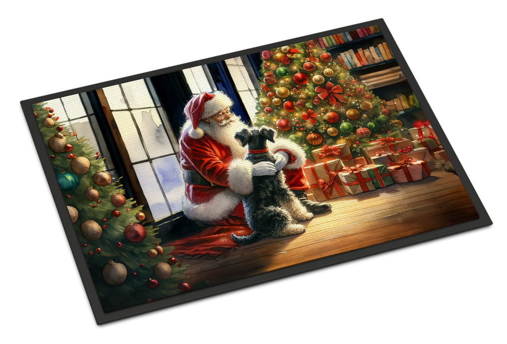 Schnauzer and Santa Claus Doormat Indoor Outdoor 24H X 36W Front Door Mat Rugs for Entryway, Non Slip Washable Low Pile,