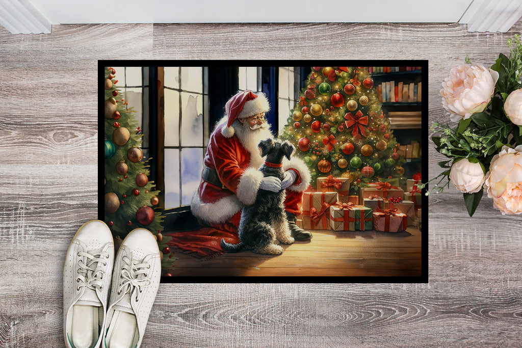 Schnauzer and Santa Claus Doormat Indoor Outdoor 24H X 36W Front Door Mat Rugs for Entryway, Non Slip Washable Low Pile,