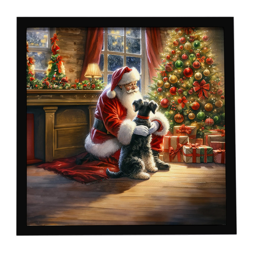 Schnauzer and Santa Claus Framed Metal Print Bathroom, Kitchen, Office, Home Decor Wall Art Ready to Hang, Square, 8X8