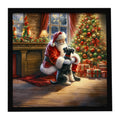 Schnauzer and Santa Claus Framed Metal Print Bathroom, Kitchen, Office, Home Decor Wall Art Ready to Hang, Square, 8X8