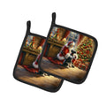 Schnauzer and Santa Claus Pot Holder Set of 2 Heat Resistant Quilted Hot Pads 7.5 x 7.5 Inch, Insulated Kitchen Trivets for Cooking & Baking