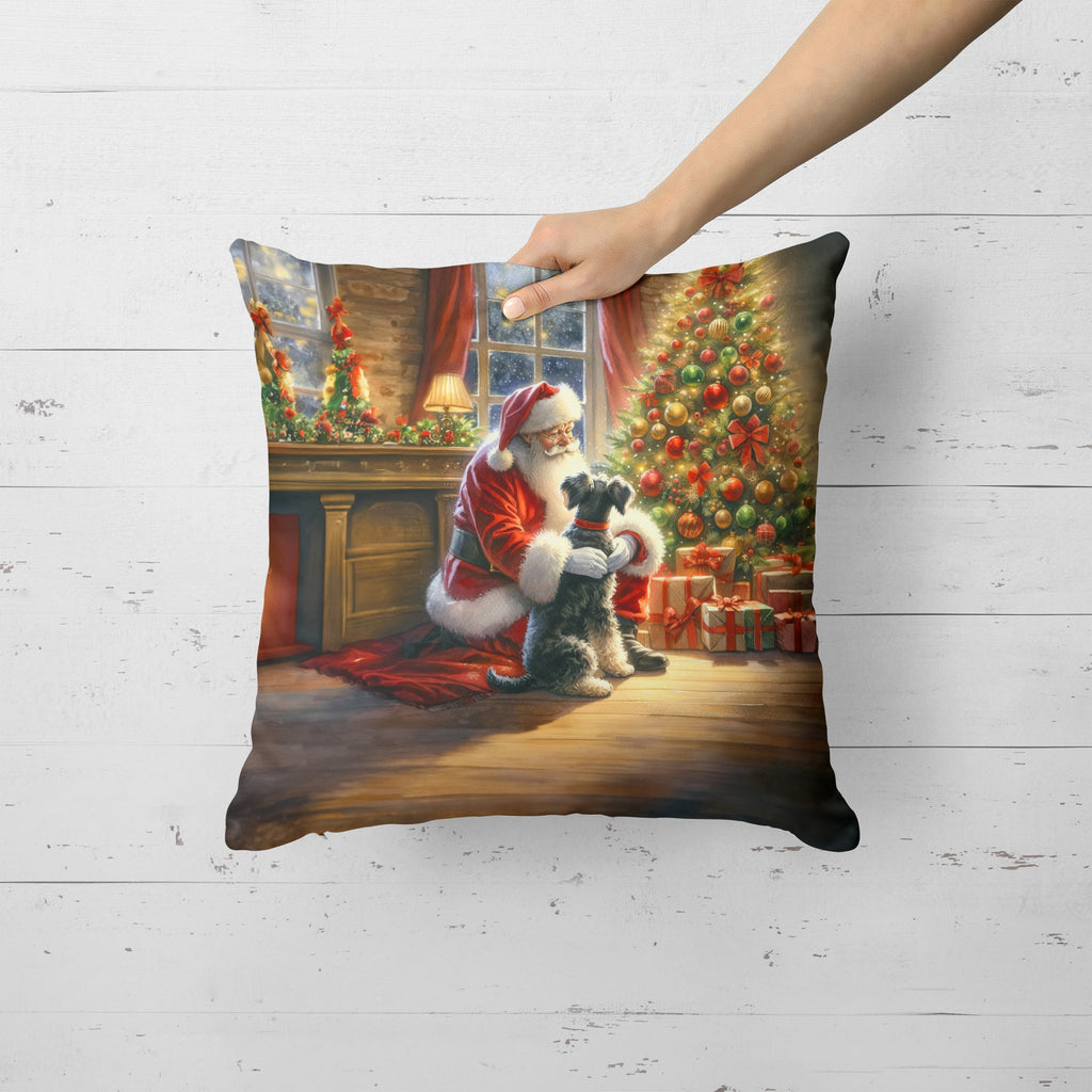 Schnauzer and Santa Claus Decorative Throw Pillow 18x18 Indoor Outdoor Accent Cushion, Fabric Cover with Insert for Sofa, Bed, Porch & Living Room