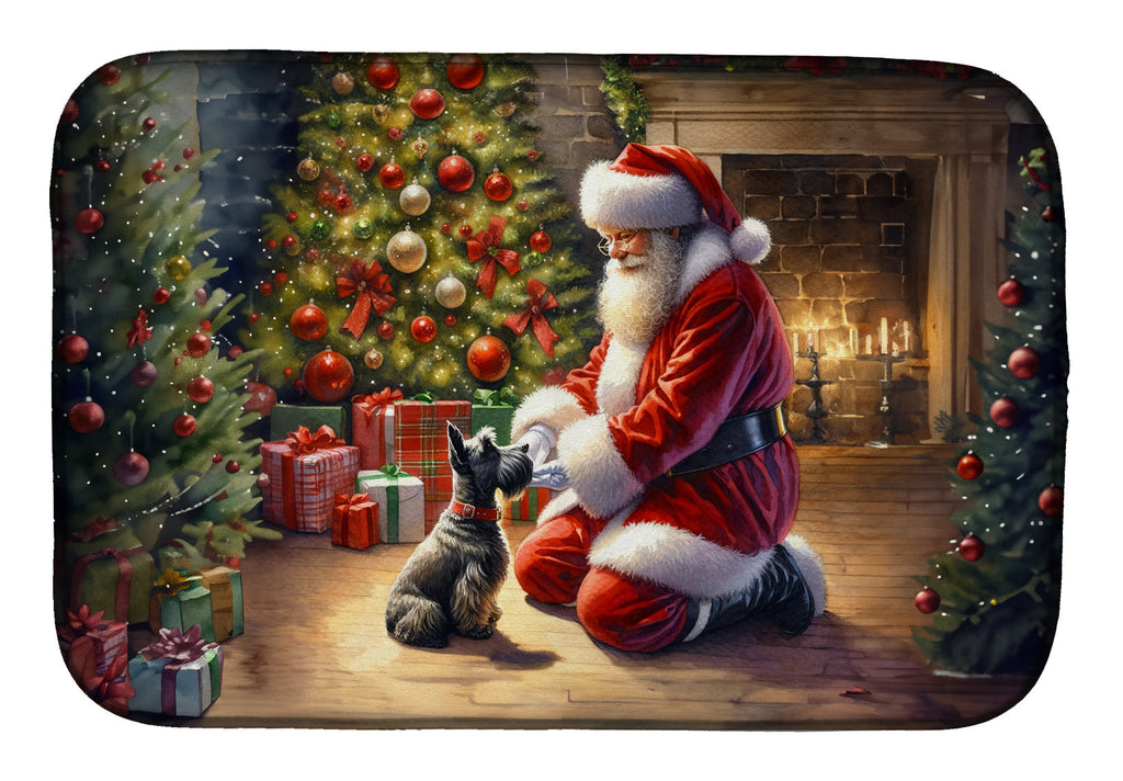 Scottish Terrier and Santa Claus Dish Drying Mat Absorbent Dish Drying Mat Pad for Kitchen Counter Dish Drainer Mat for Countertop, 14 x 21", Multicolor