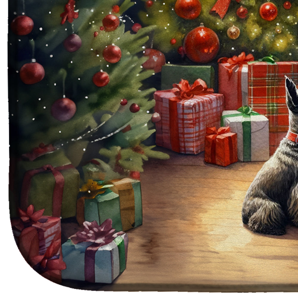 Scottish Terrier and Santa Claus Dish Drying Mat Absorbent Dish Drying Mat Pad for Kitchen Counter Dish Drainer Mat for Countertop, 14 x 21", Multicolor