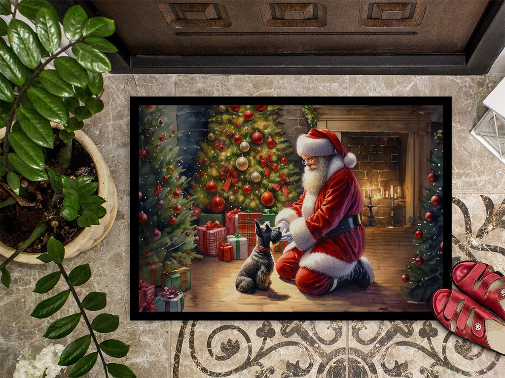 Scottish Terrier and Santa Claus Doormat Indoor Outdoor 24H X 36W Front Door Mat Rugs for Entryway, Non Slip Washable Low Pile,