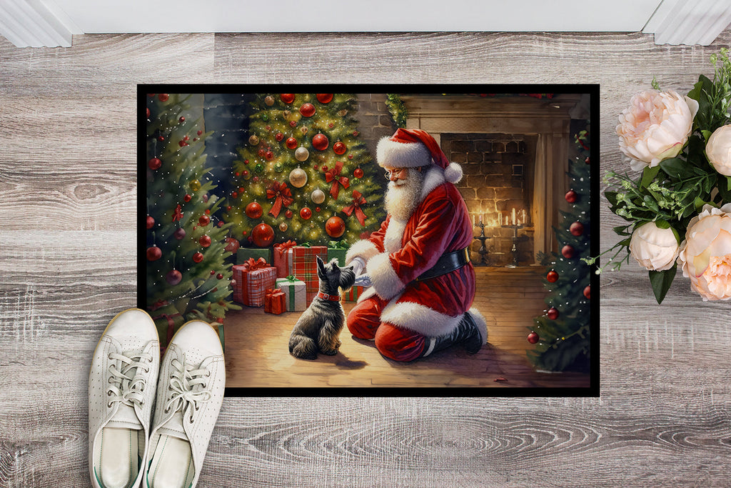 Scottish Terrier and Santa Claus Doormat Indoor Outdoor 18H X 27W Front Door Mat Rugs for Entryway, Non Slip Washable