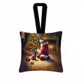 Scottish Terrier and Santa Claus Hanging Square Fabric Ornament 3.5 × 3.5 Decorative Door-Knob & Tree Hanger, Soft Fabric