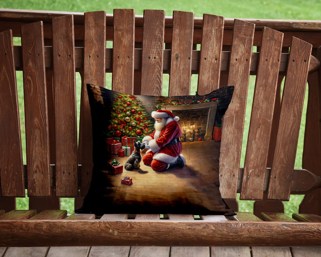 Scottish Terrier and Santa Claus Decorative Throw Pillow 14x14 Indoor Outdoor Accent Cushion, Fabric Cover with Insert for Sofa, Bed, Porch & Living Room