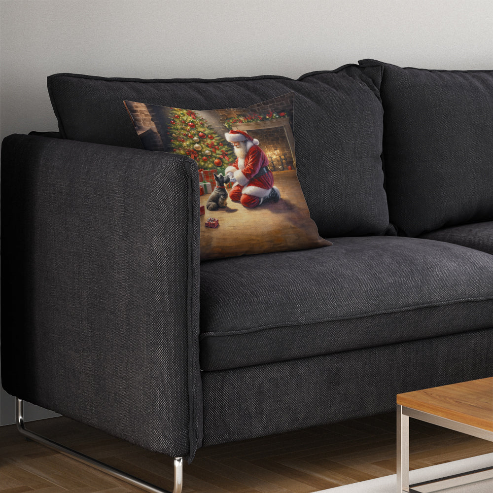 Scottish Terrier and Santa Claus Decorative Throw Pillow 14x14 Indoor Outdoor Accent Cushion, Fabric Cover with Insert for Sofa, Bed, Porch & Living Room