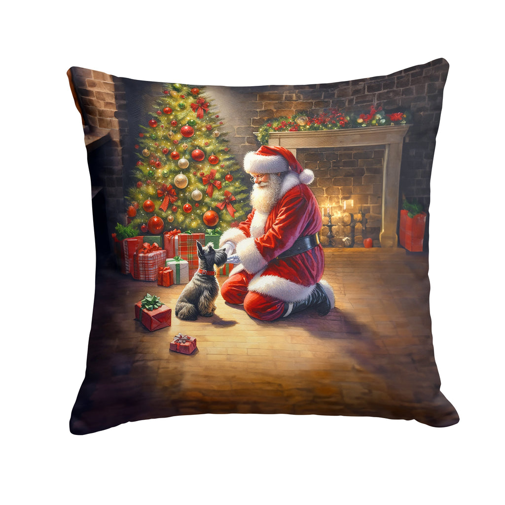 Scottish Terrier and Santa Claus Decorative Throw Pillow 18x18 Indoor Outdoor Accent Cushion, Fabric Cover with Insert for Sofa, Bed, Porch & Living Room