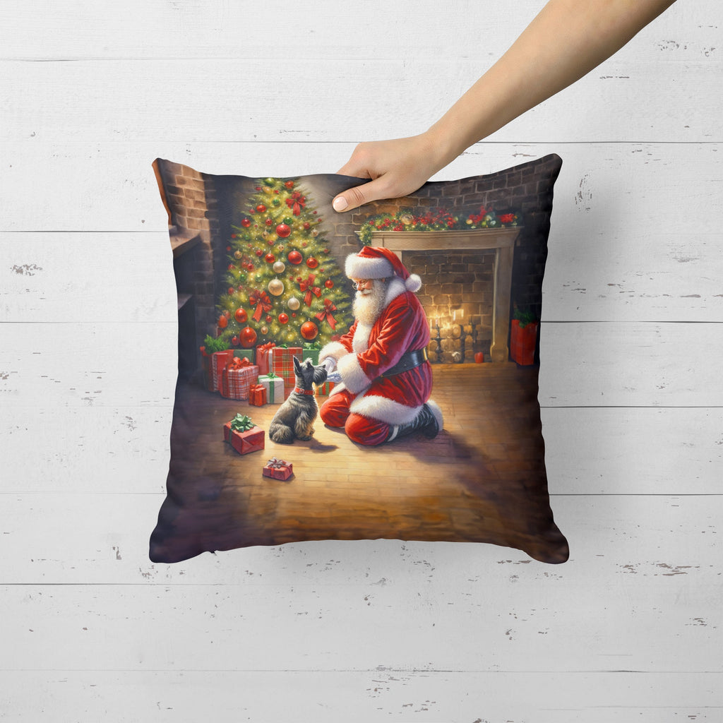 Scottish Terrier and Santa Claus Decorative Throw Pillow 18x18 Indoor Outdoor Accent Cushion, Fabric Cover with Insert for Sofa, Bed, Porch & Living Room