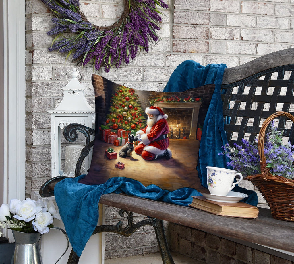 Scottish Terrier and Santa Claus Decorative Throw Pillow 18x18 Indoor Outdoor Accent Cushion, Fabric Cover with Insert for Sofa, Bed, Porch & Living Room