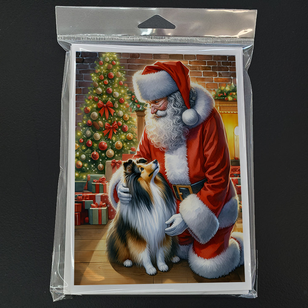 Sheltie and Santa Claus Greeting Cards Pack of 8 Blank Cards with Envelopes Whimsical A7 Size 5x7