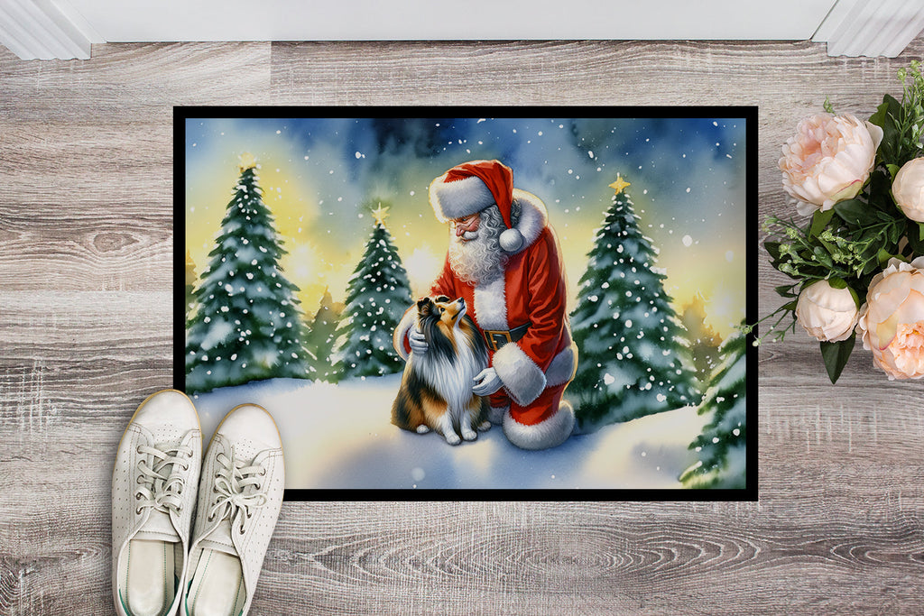 Sheltie and Santa Claus Doormat Indoor Outdoor 24H X 36W Front Door Mat Rugs for Entryway, Non Slip Washable Low Pile,
