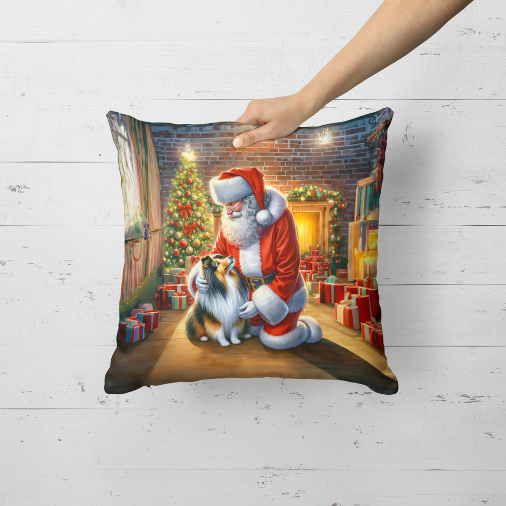 Sheltie and Santa Claus Decorative Throw Pillow 18x18 Indoor Outdoor Accent Cushion, Fabric Cover with Insert for Sofa, Bed, Porch & Living Room
