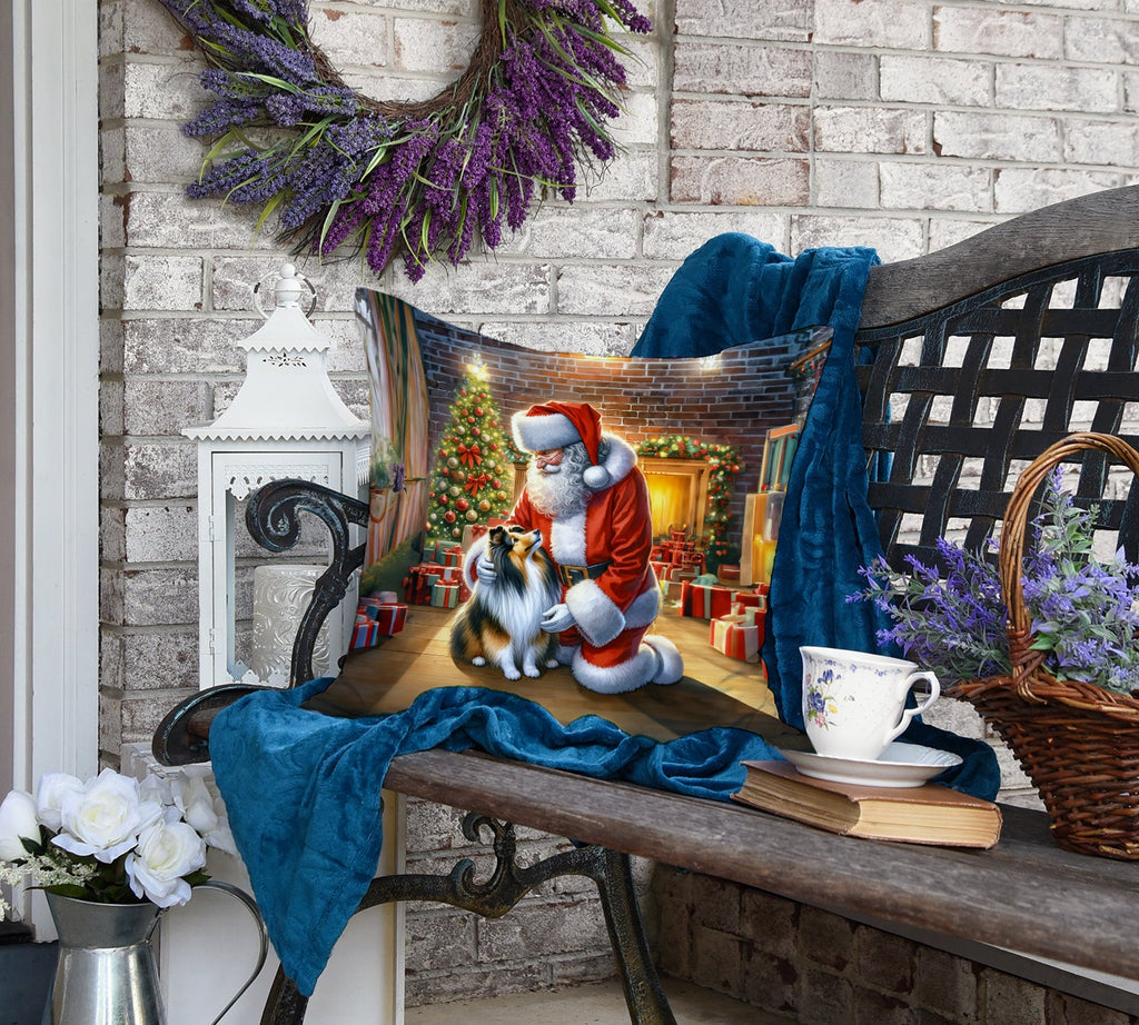 Sheltie and Santa Claus Decorative Throw Pillow 18x18 Indoor Outdoor Accent Cushion, Fabric Cover with Insert for Sofa, Bed, Porch & Living Room